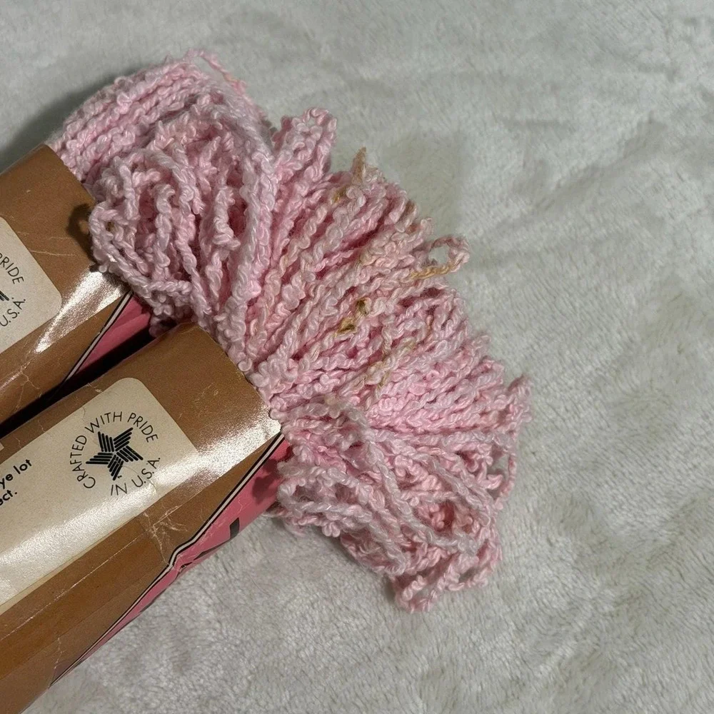 Vintage Caron Cotton Terry Yarn Lot 7 Skeins 50g 1.75 Zigzag Pink Blue 3‎ Colors